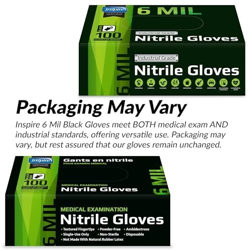 Heavy Duty Disposable Nitrile Gloves – Latex Free, 6mil Black & 8mil Orange, Foo