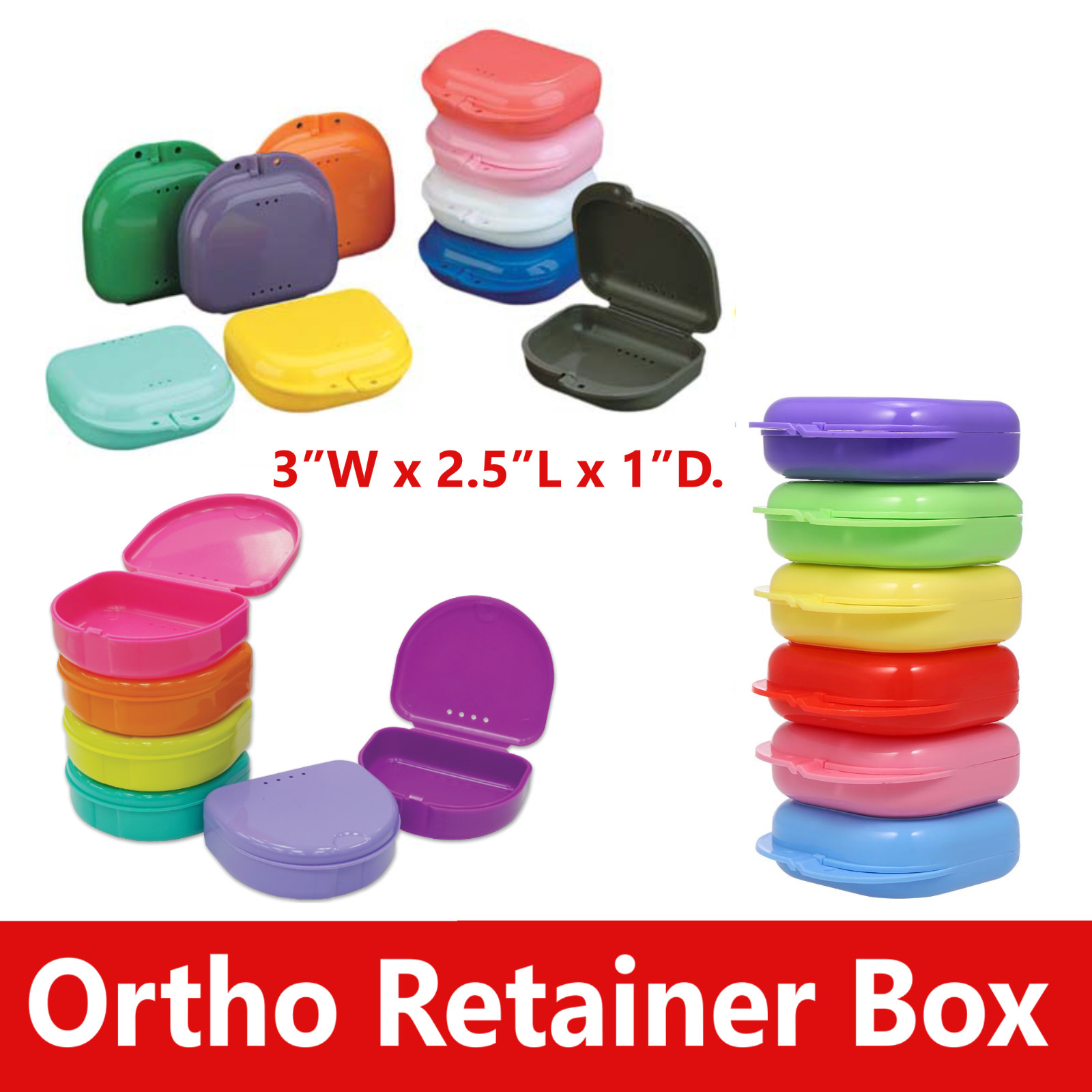 Dental Retainer Denture Storage Case Box Mouthguard Container Neon Set Up to 200