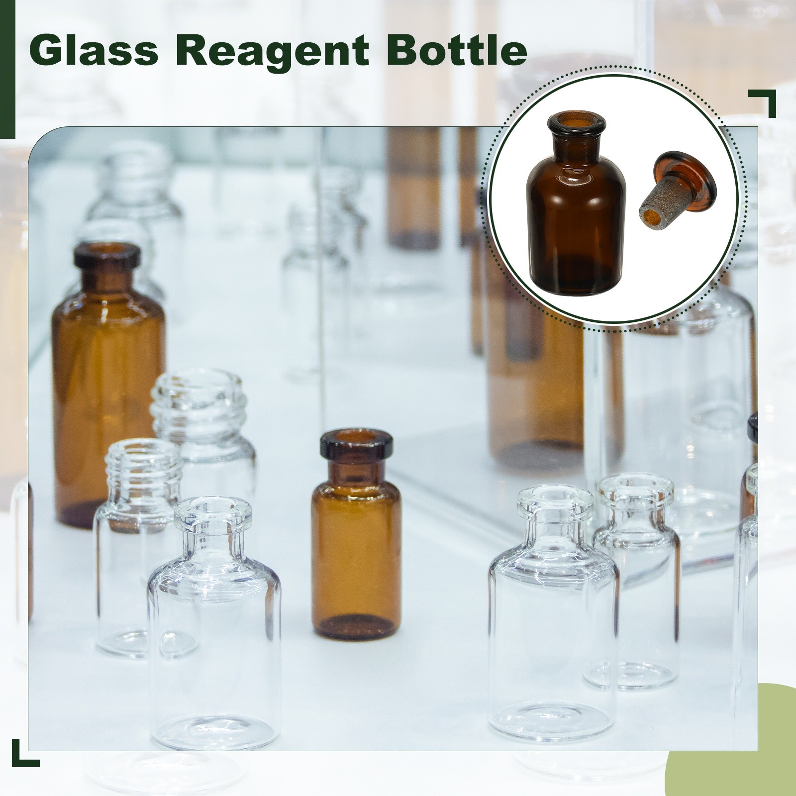 2Pack 60ml Narrow Mouth Reagent Media Bottle with Stopper, Brown(2.1 Oz)
