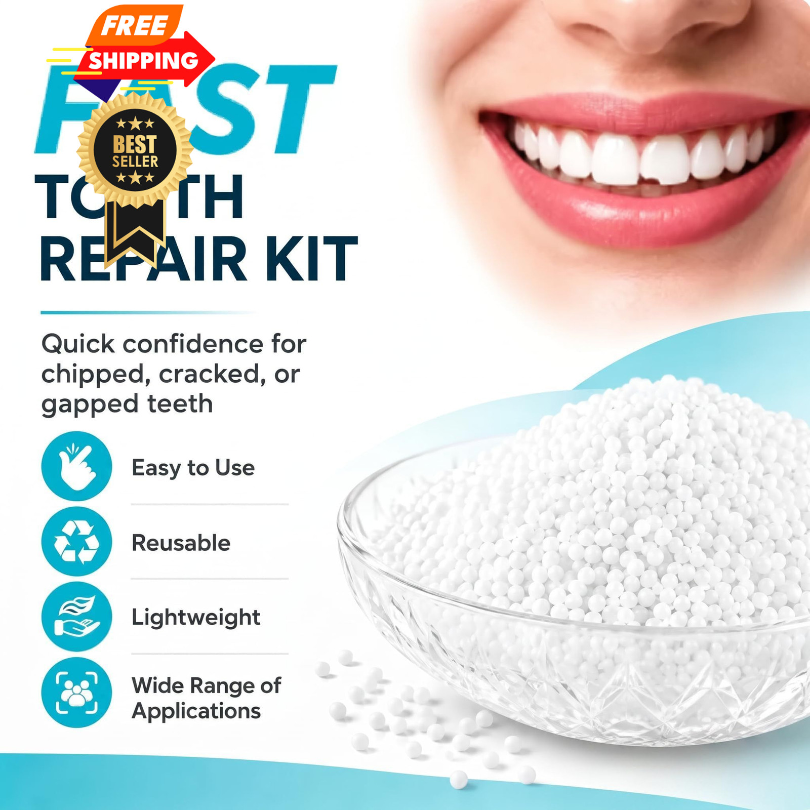 Sukh 10.9oz Moldable False Teeth Beads – Tooth Repair Kit,Repair Small, White