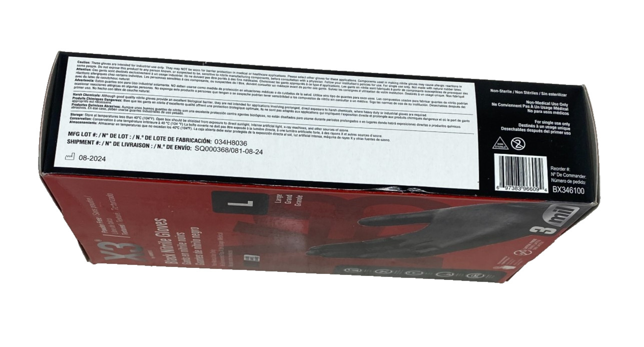 Ammex BX346100 X3 Large Nitrile Gloves Black – Box of 100