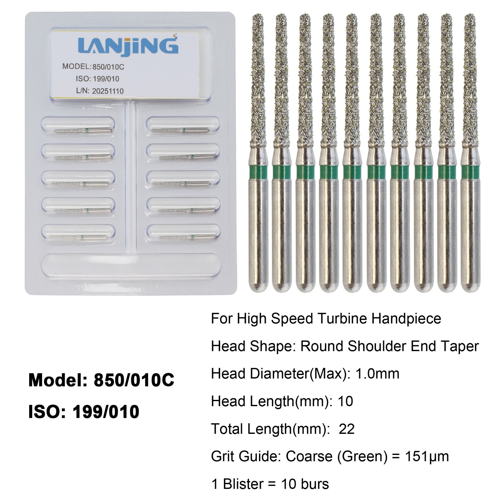 Dental Diamond Burs FG Round End Taper Bur Super Coarse Fine High Speed 856 850