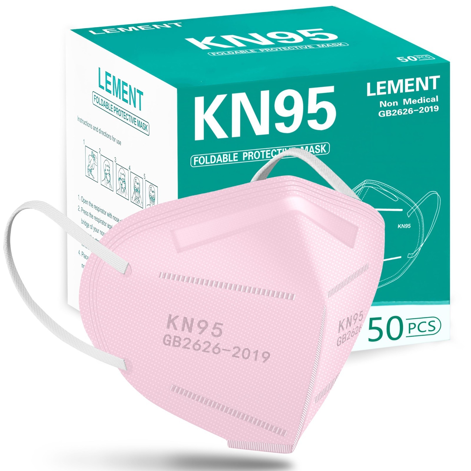 50 Pack 5-Ply KN95 Face Masks, Breathable Disposable Dust Masks for Adults, Pink