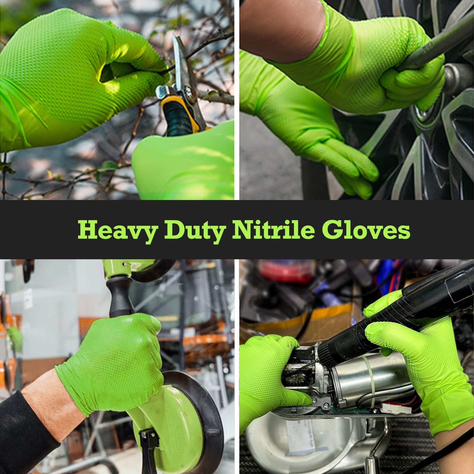 Thor Grip Heavy Duty Green Industrial Nitrile Gloves With Raised Diamond Texture