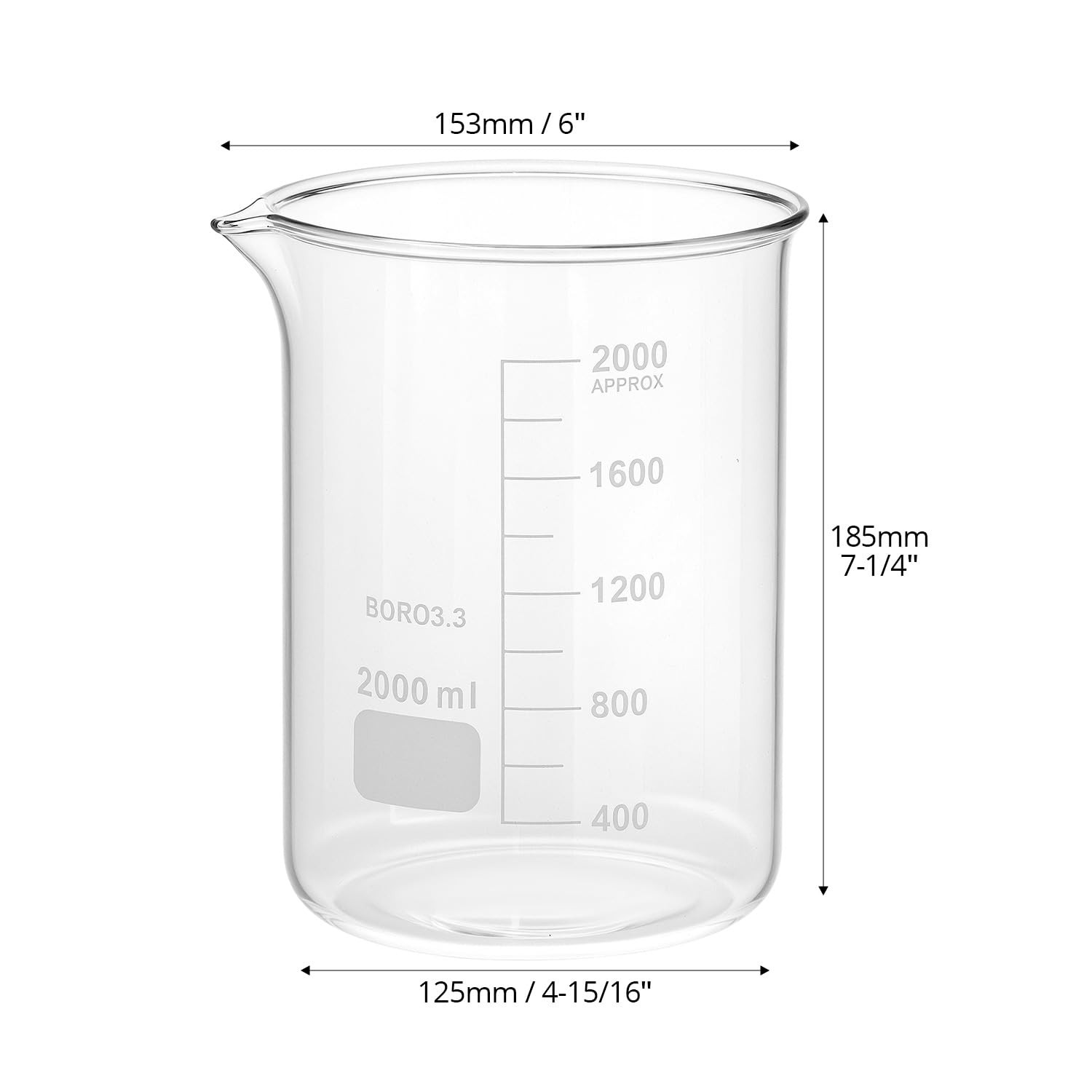 Borosilicate Glass 2000ml Beaker – Double Scale Measuring Cup for Lab Classroom