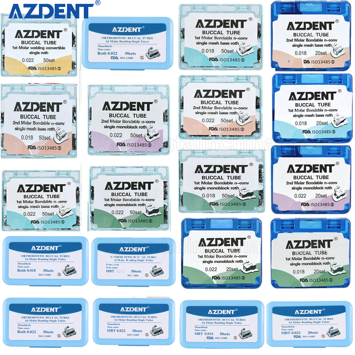 AZDENT Dental Orthodontic Buccal Tubes 1st 2nd Molar Tube Roth MBT 022 Bondable