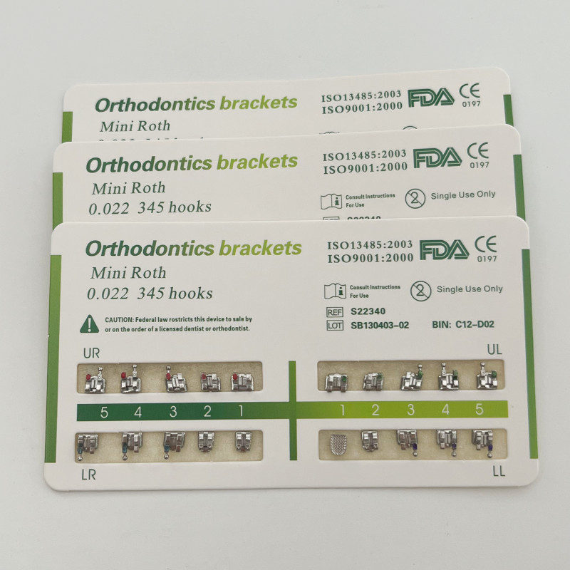 1-200Sets Dental Orthodontic Metal Brackets Mini Roth 022 345 hooks Mesh Base