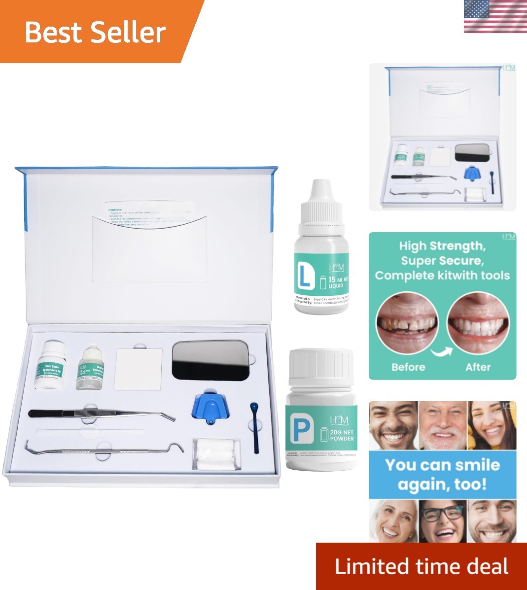 Super Adhesive Dental Cement Kit – Fast Drying, Non-Toxic Tooth Repair Solution