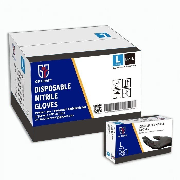 GP Craft Black Nitrile Gloves 5 Mil Disposable Latex-Free 100 Count