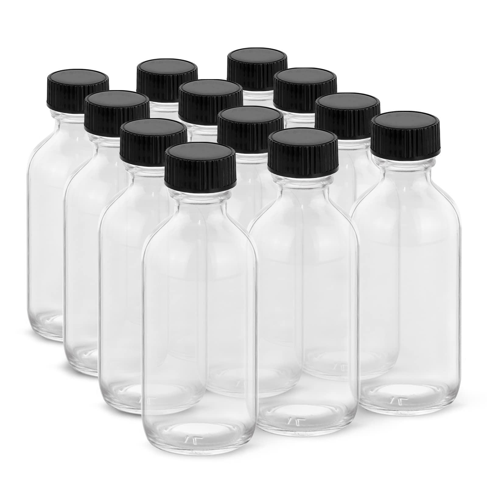 Rionisor 2OZ Small Glass Bottles with Lids and Funnels, 60ml 12Pack, Clear