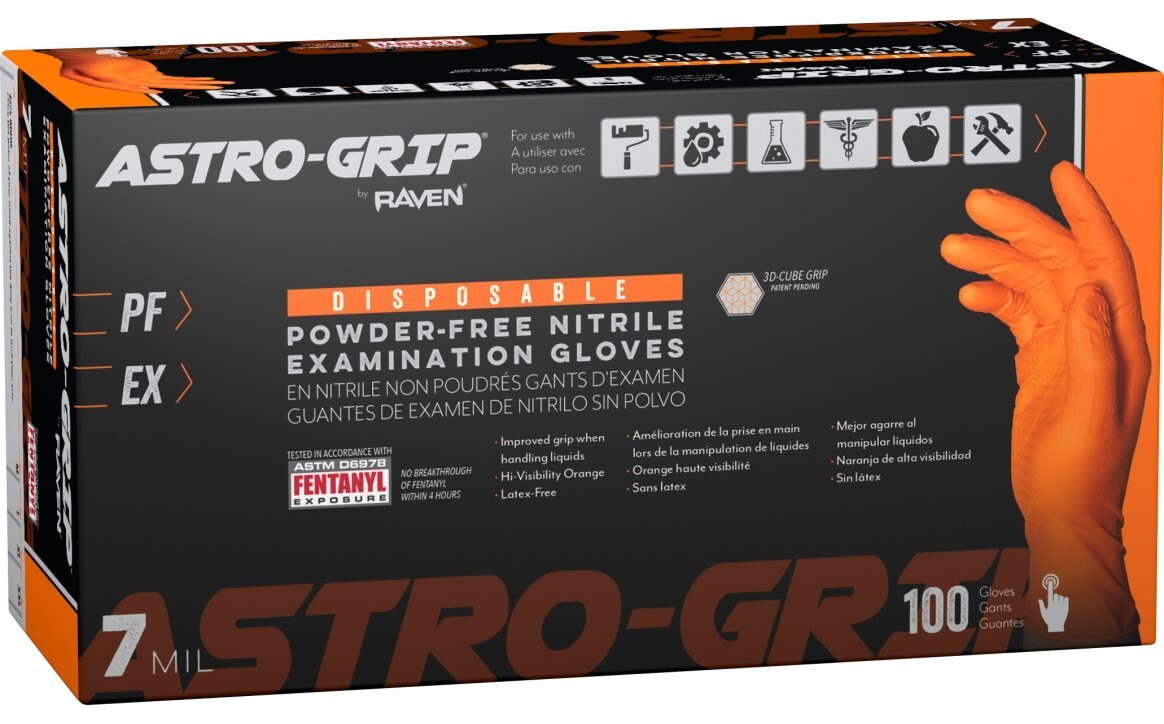 SAS Safety Astro-Grip Orange Nitrile Gloves, 7 mil Thick, 1000/Cs (M-2XL)