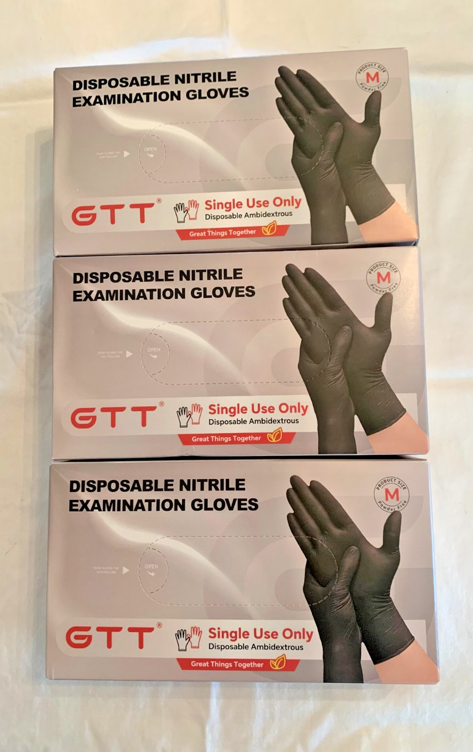 3 Boxes of Disposable Nitrile Single Use Gloves Ambidextrous Medium 300pcs