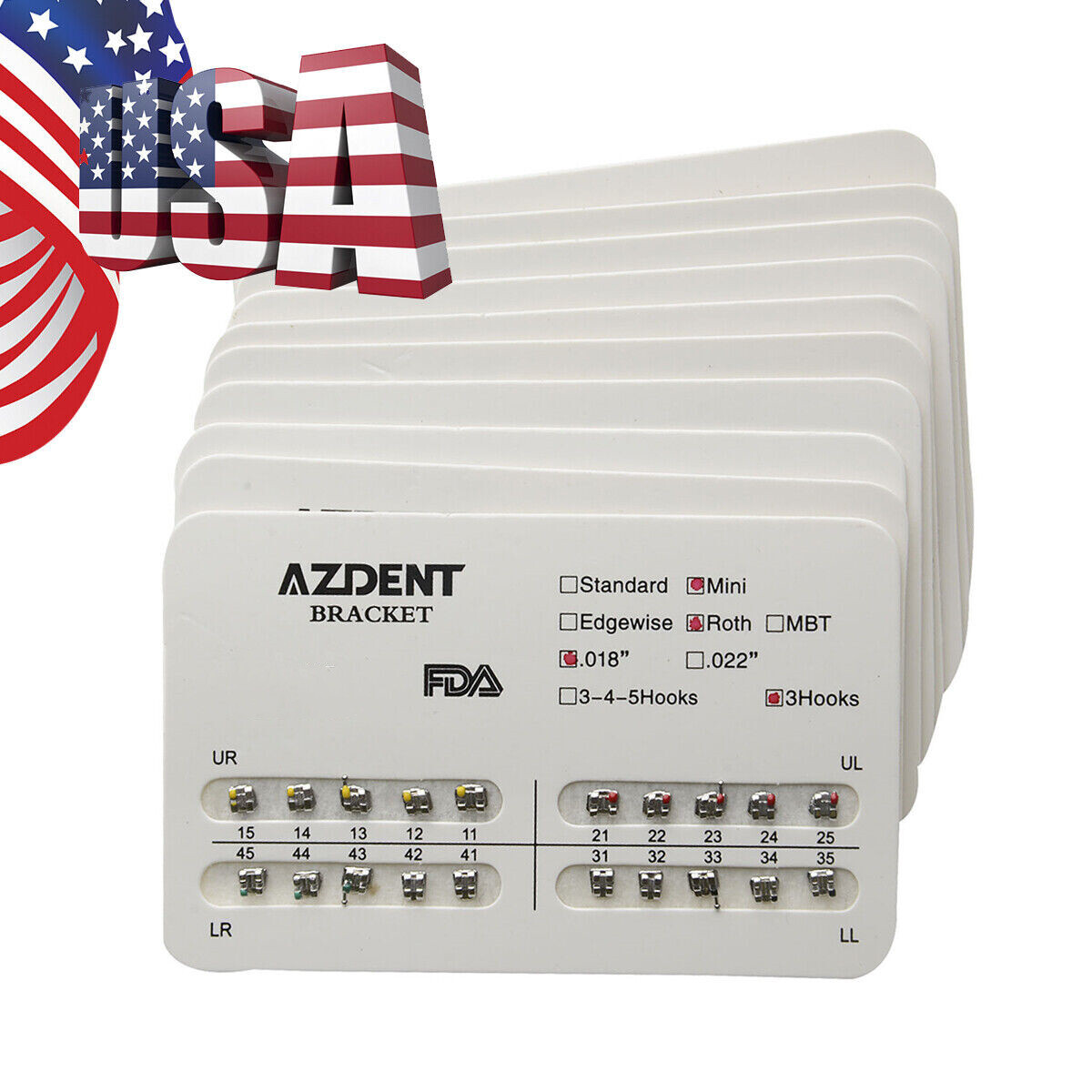 AZDENT Orthodontic Dental Brackets Braces Mini Standard Roth MBT.022/.018 Hooks
