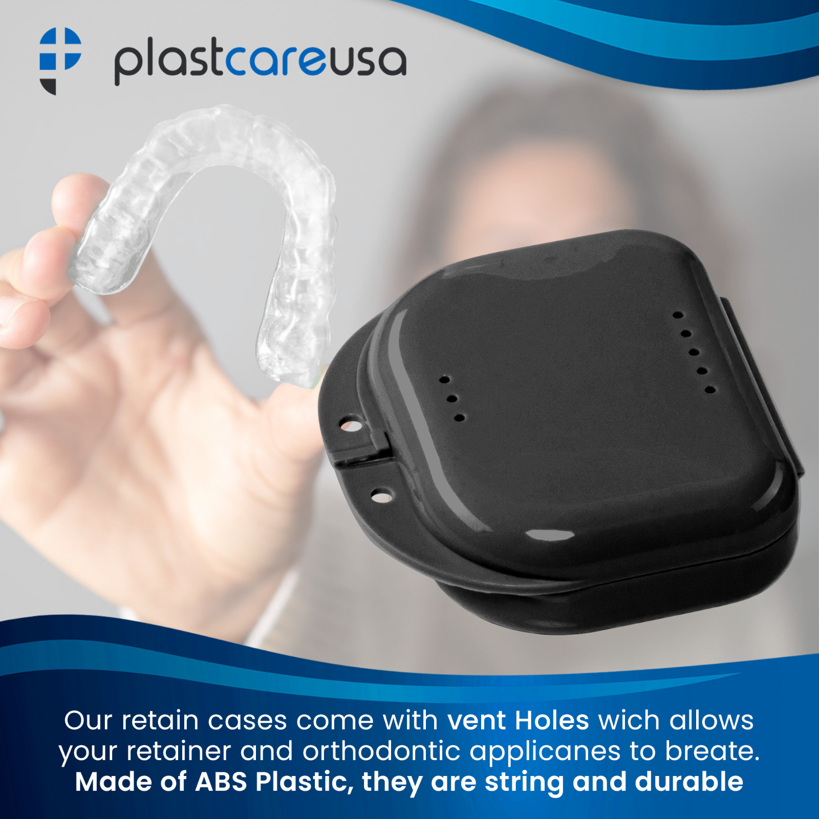 Black Retainer Case w/ Vent Holes – UV Cleaner Case, Mouth Guard Aligners