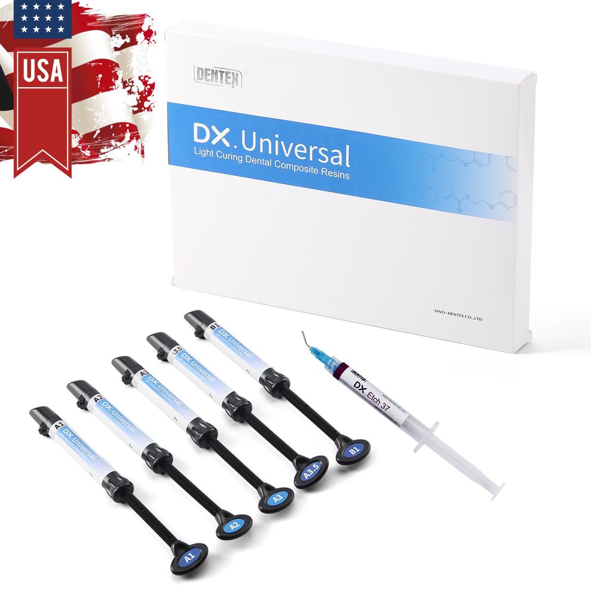 Dental Light Cure omposite Kit 5 Colors A1-A3.5 with Ethant & Bonding Agent