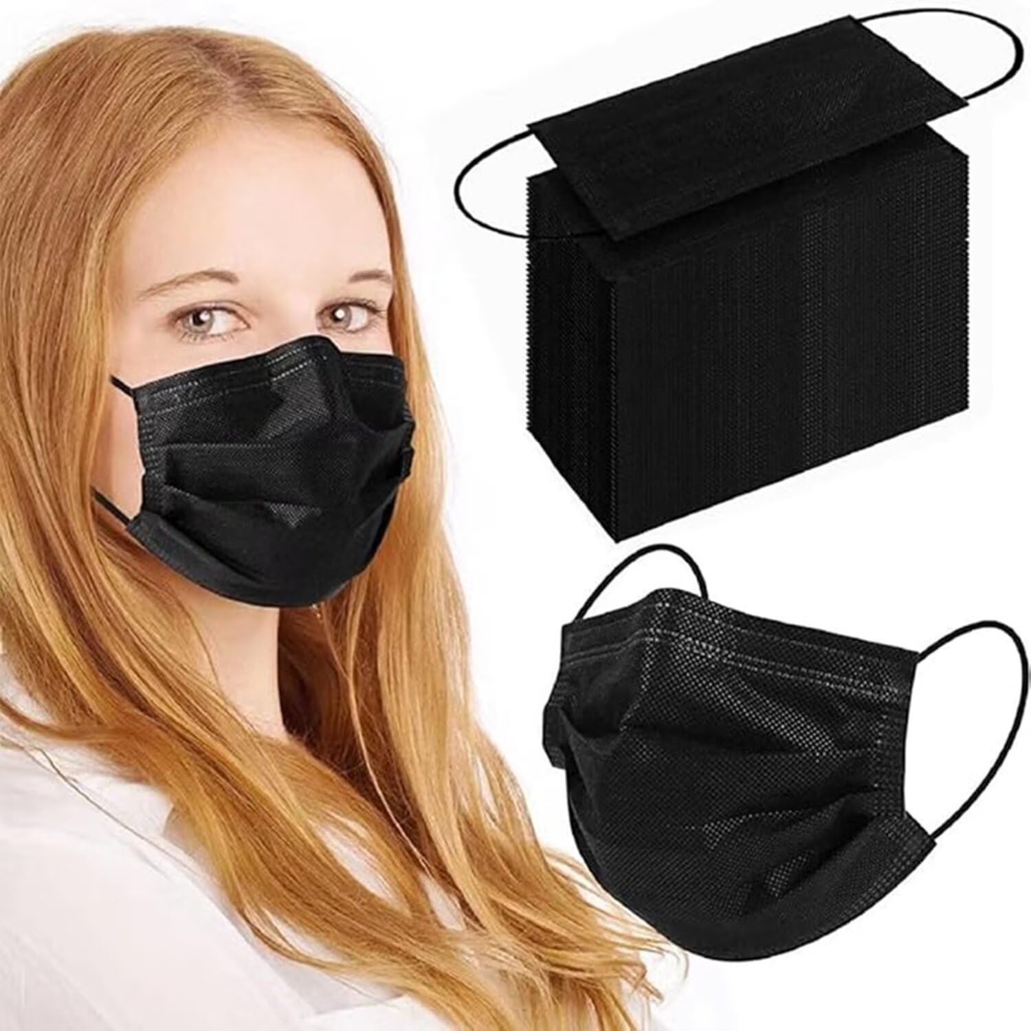 Soft Non-Woven 3-Ply Black Face Masks – 100 Count for Everyday Protection