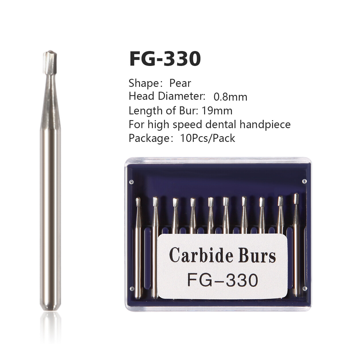 10pcs Dental Carbide Burs Pear-Shaped Type High Speed Tungsten Steel Bur FG330