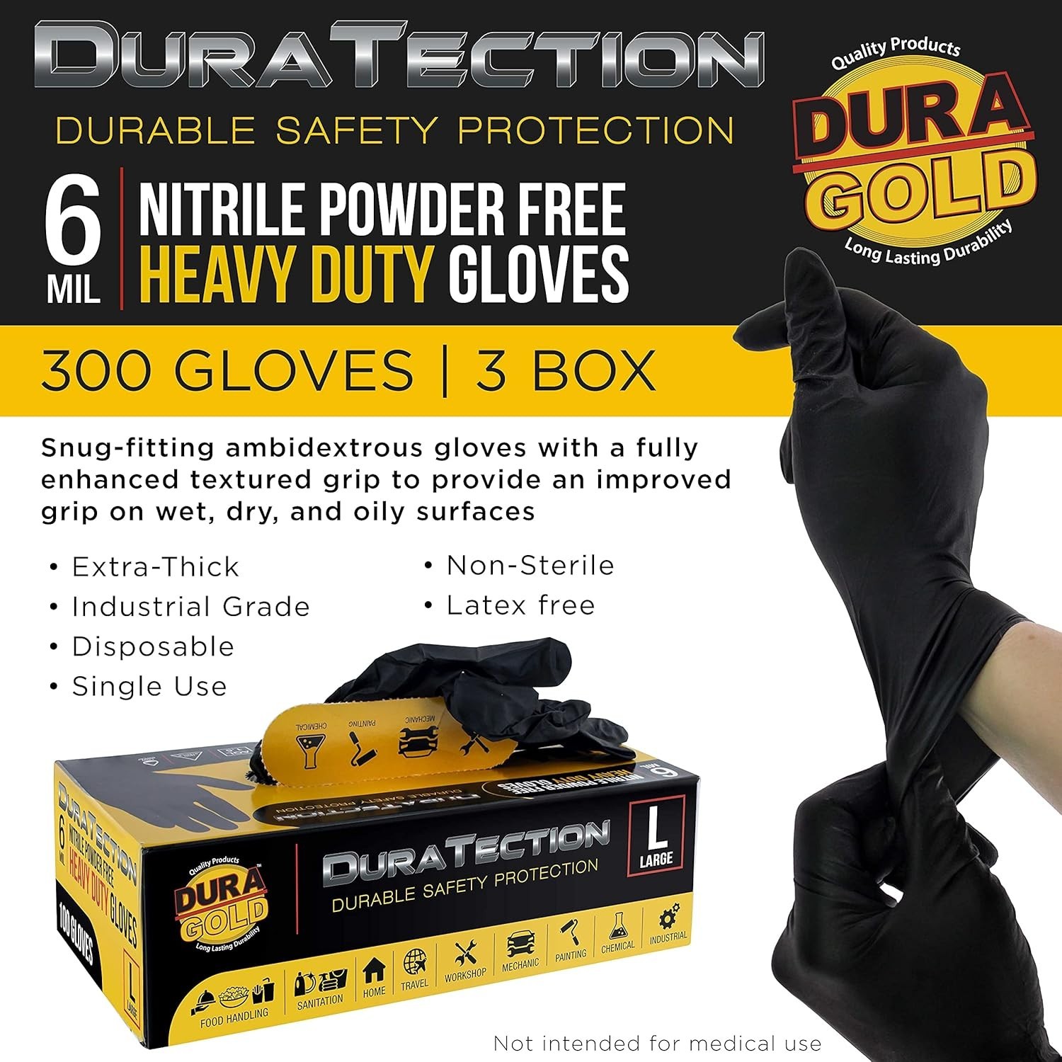 Heavy Duty Black Nitrile Disposable Gloves, 6 Mil – Latex Free, Powder Free, …