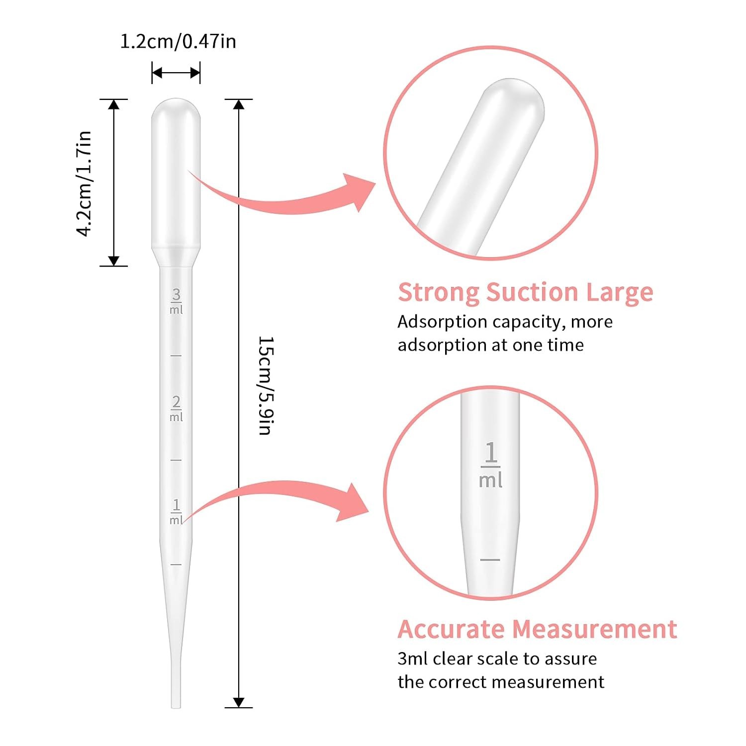 100PCS 3ml Disposable Plastic Pipettes, Essential Oils Graduated Transfer Pip…