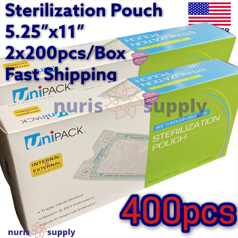 2 x 200pcs Dental Medical Tattoo Sterilization Pouches Self Sealing 5-1/4″x11″