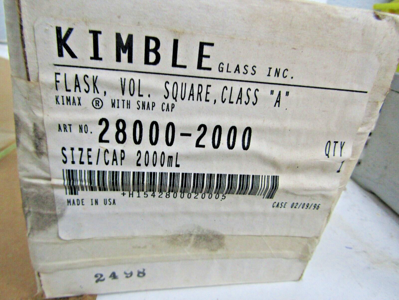 ✌️NEW KIMAX CLASS A SQUARE VOLUMETRIC FLASK 2000ml 28000-2000 WITH SNAP CAP