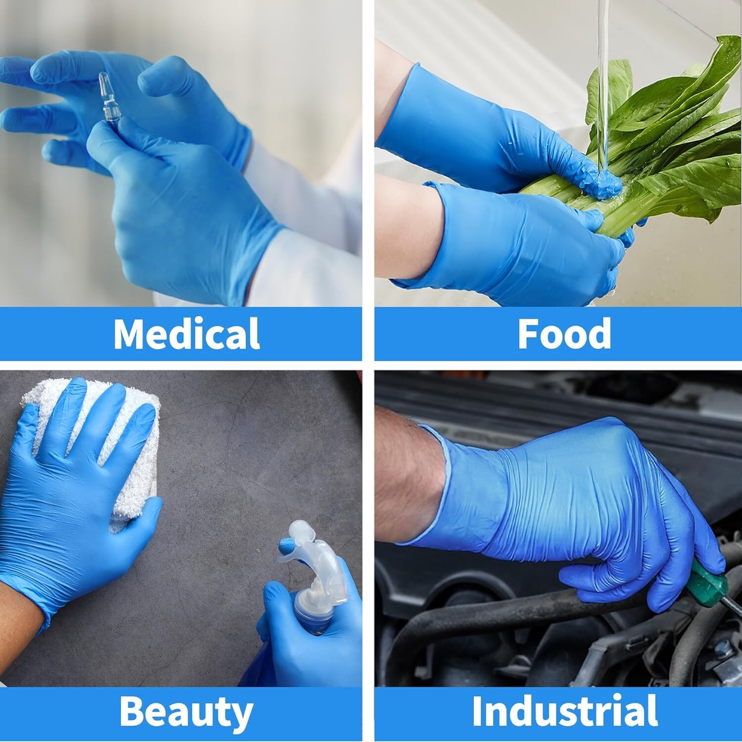 Disposable Vinyl Gloves, Latex-Free Powder-Free Blue Plastic Gloves1000pcs