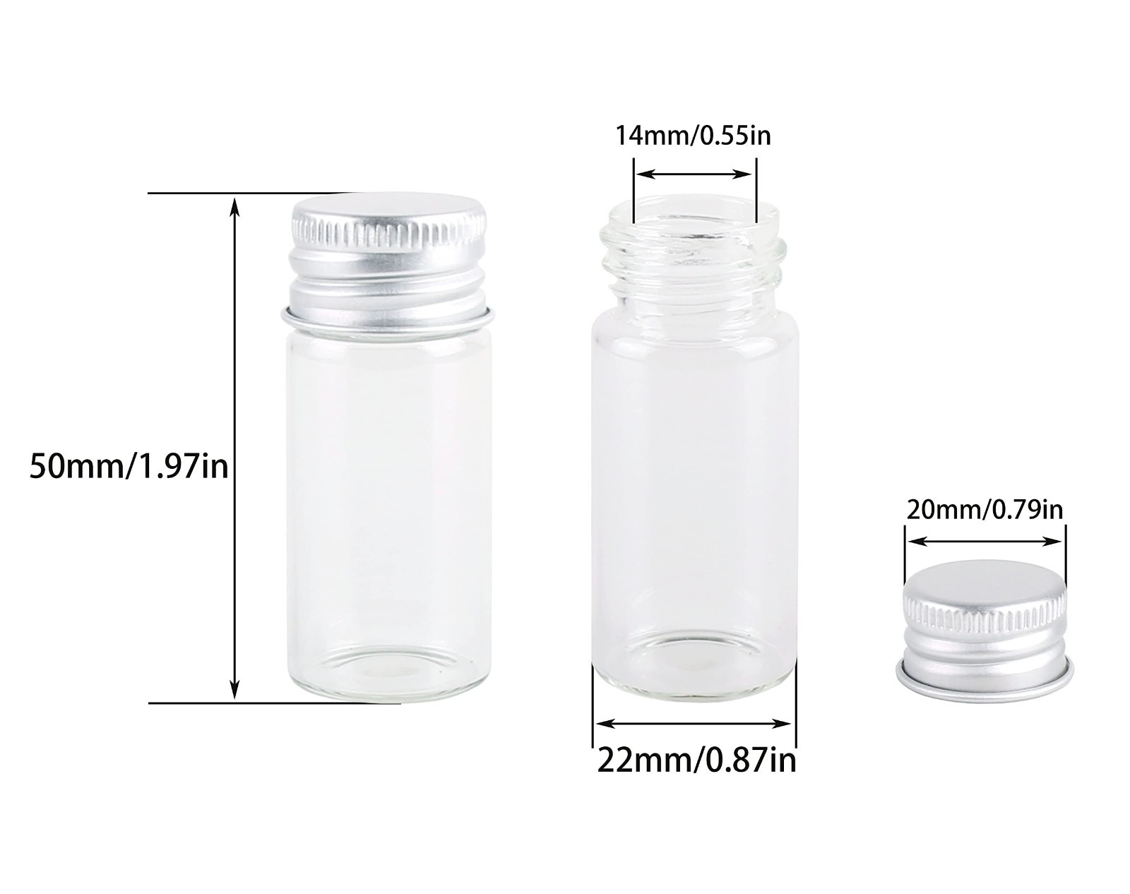 100 Mini Glass Vials 10ml Clear Bottles with Screw Lids for DIY, Wedding Favors,