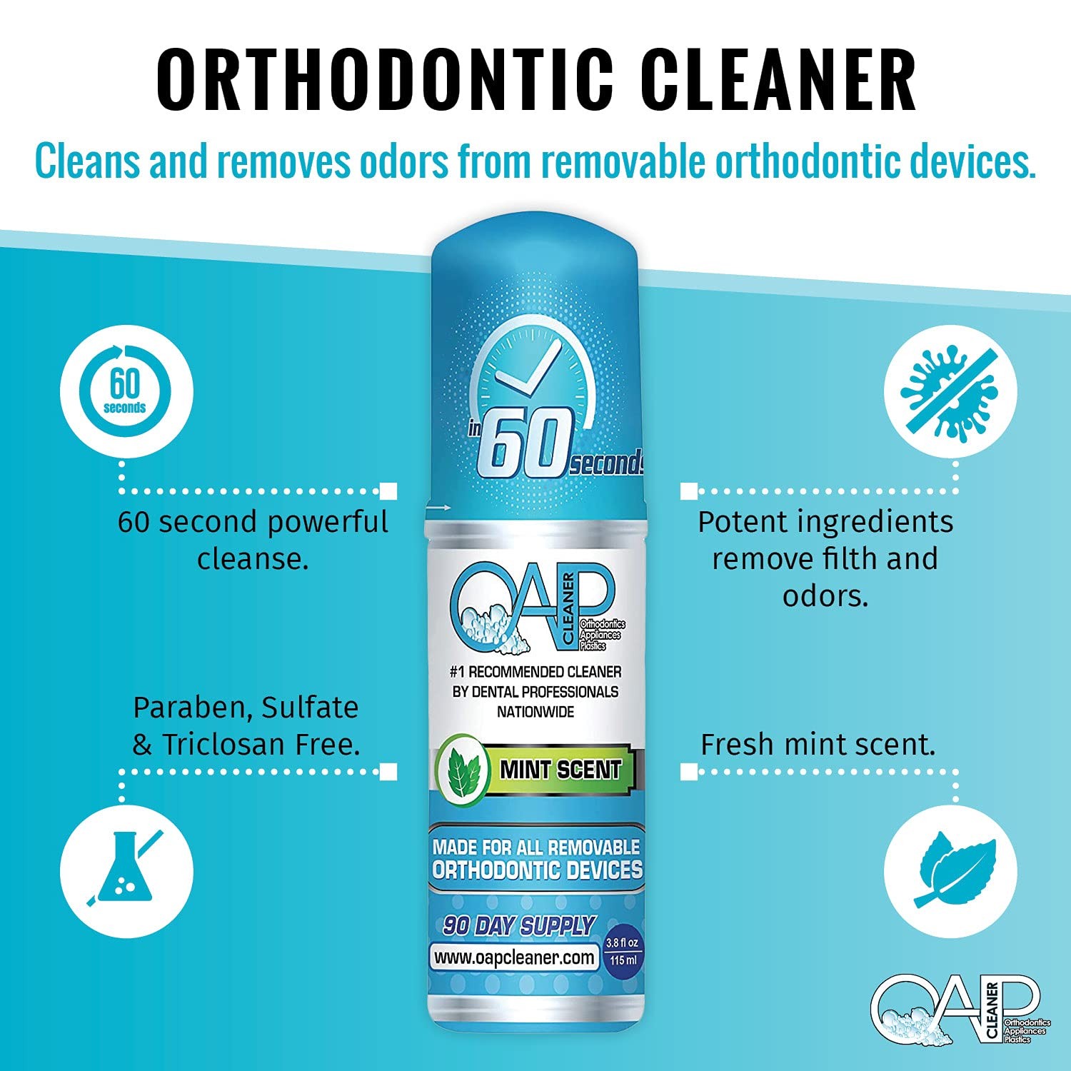 OAP Cleaner – Cleans and Sterilizes Removable 3.8 Fl Oz (Pack of 1), Clear