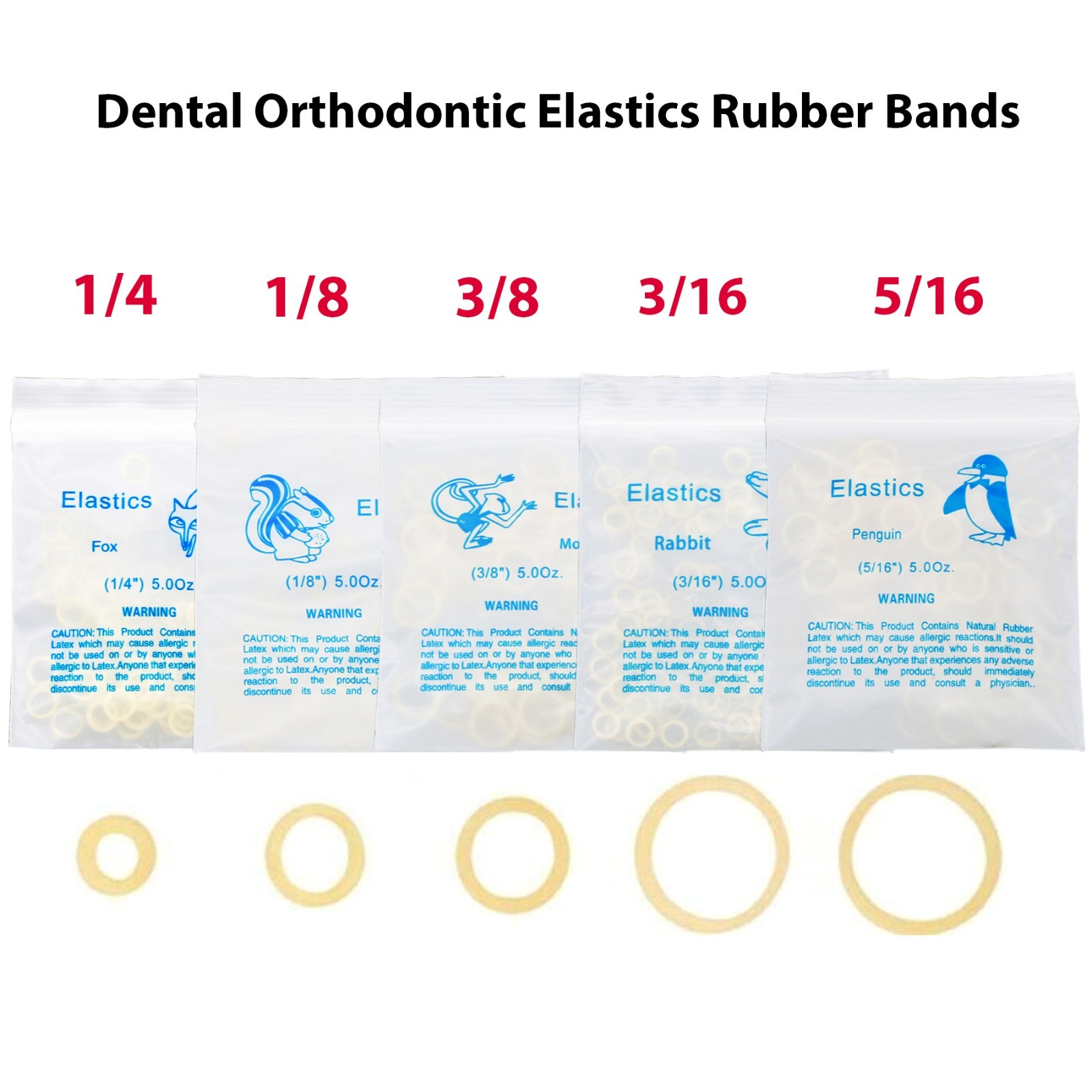 US Dental Ortho Elastics Latex Braces Orthodontic Rubber Bands 3.5,5.0,6.5 OZ