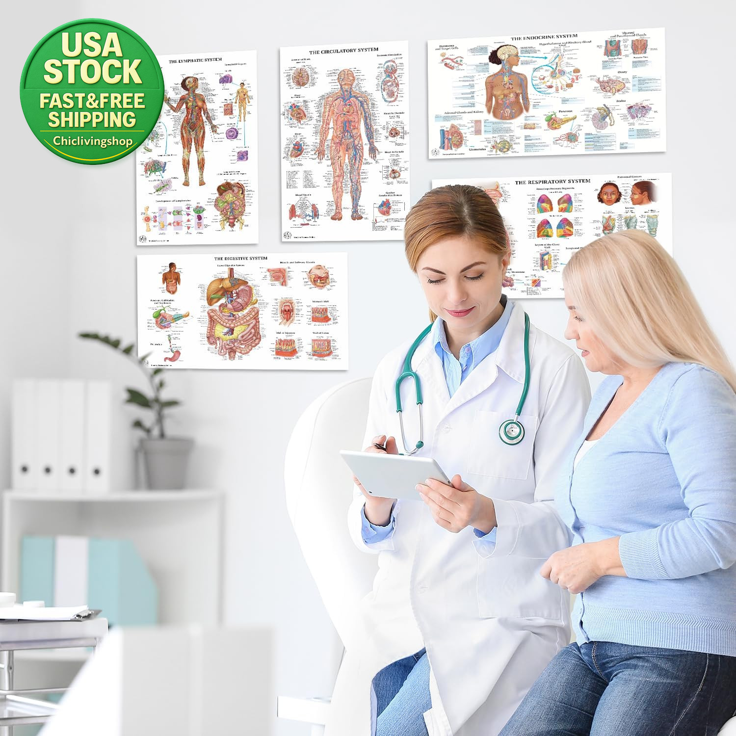 17 Human Anatomy Posters Medical Charts Classroom Office 18X30 Laminated