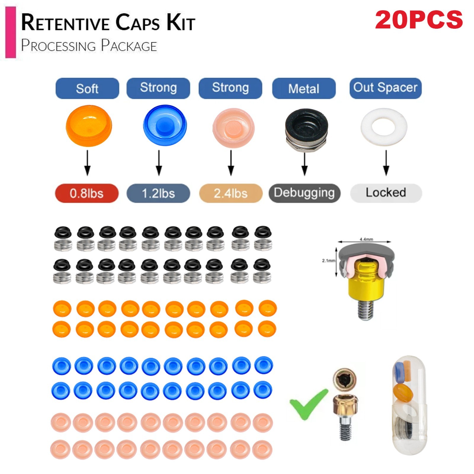 US Dental Locator Abutment Overdenture Retention Male Caps Inserts Metal Housing