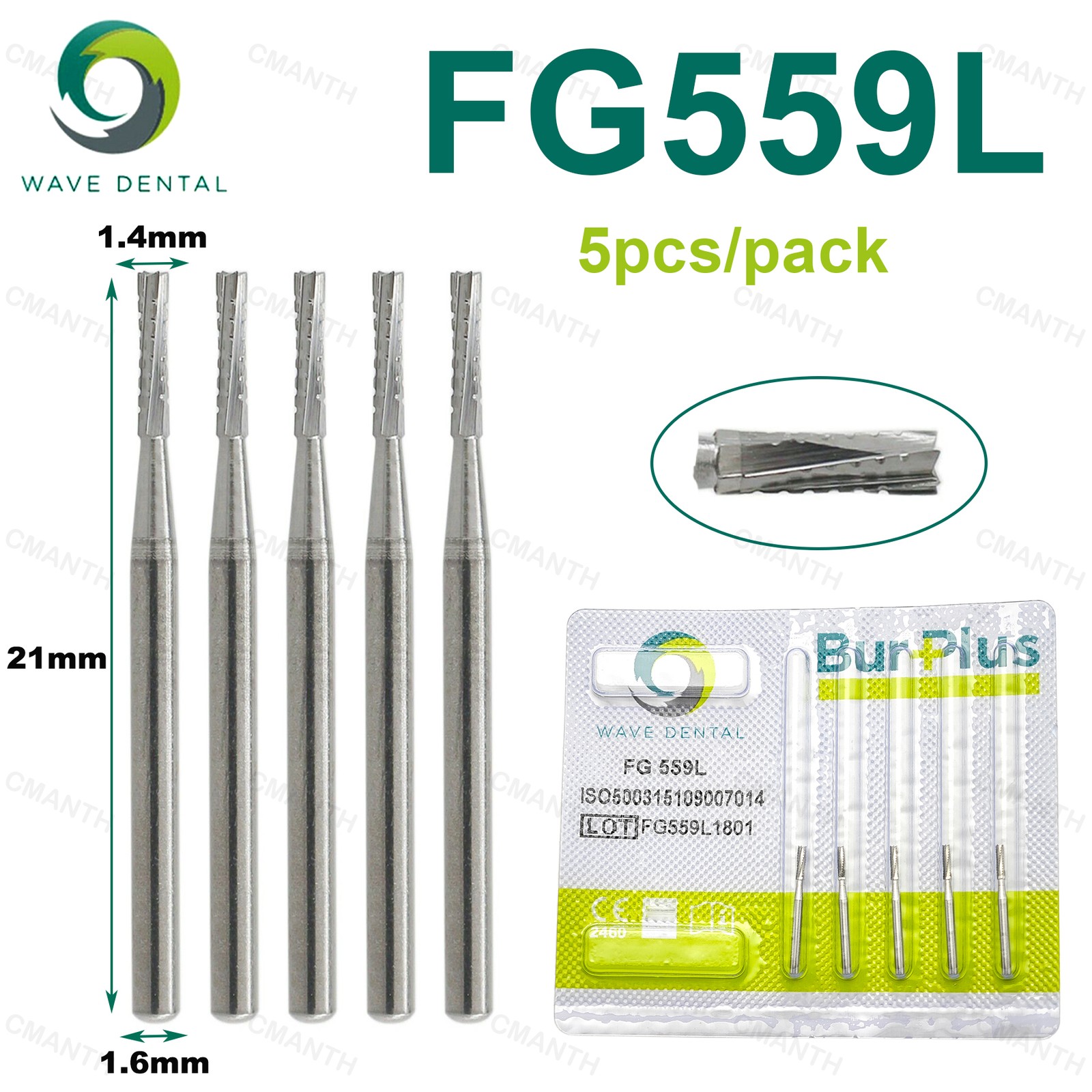 WAVE Dental Tungsten Carbide Burs FG Drills Staright Fissure Head For High Speed