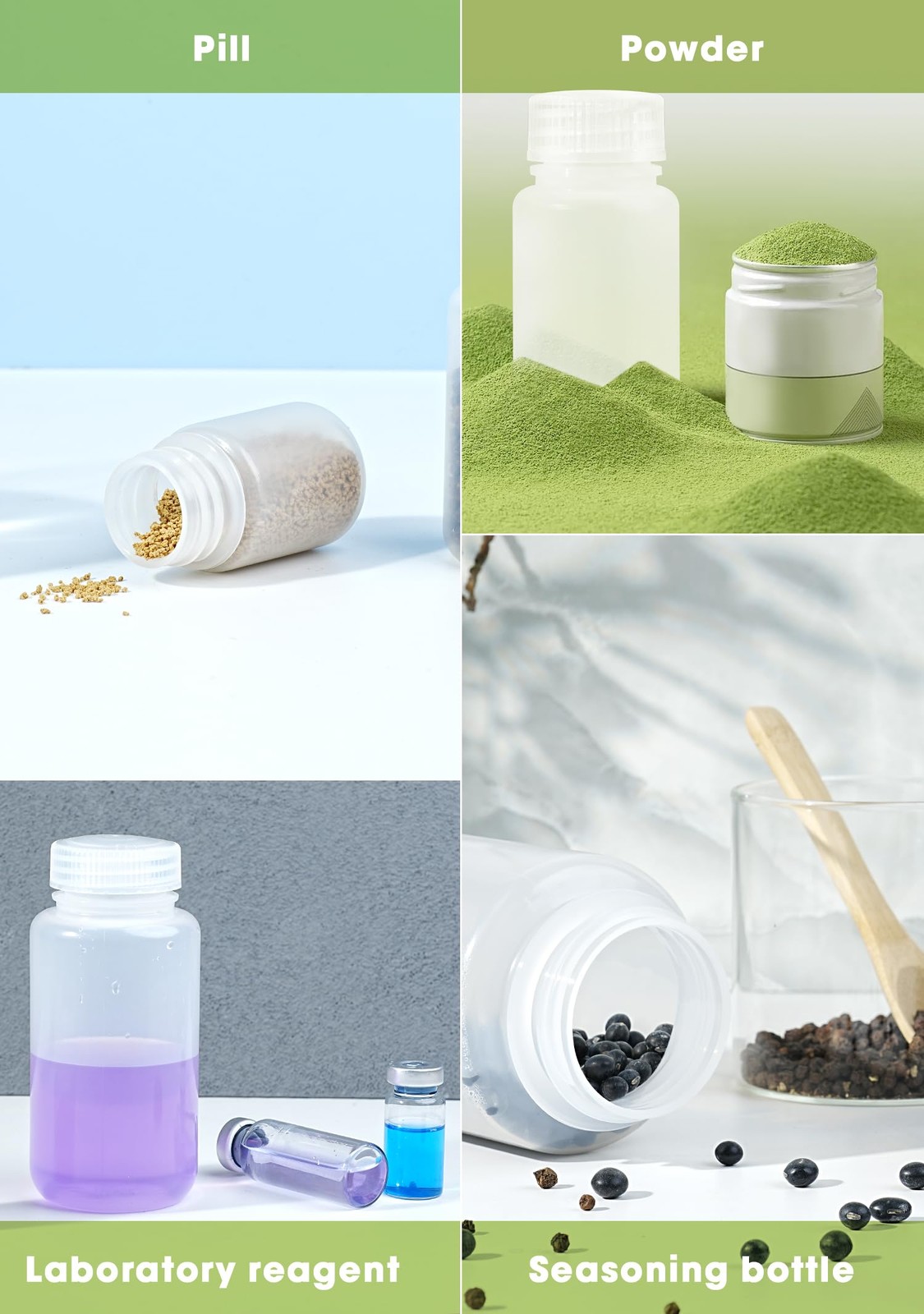JIBENGAO 2 oz Sample Bottles Wide Mouth Plastic 60ML-12PCS, White