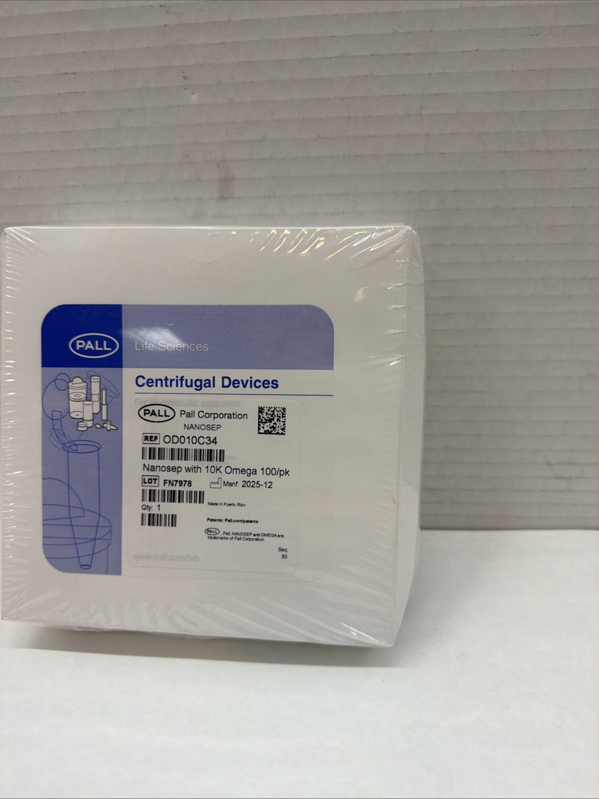PALL OD010C34 Centrifuge Filter Tubes Nanosep 10 OMEGA Box of 100