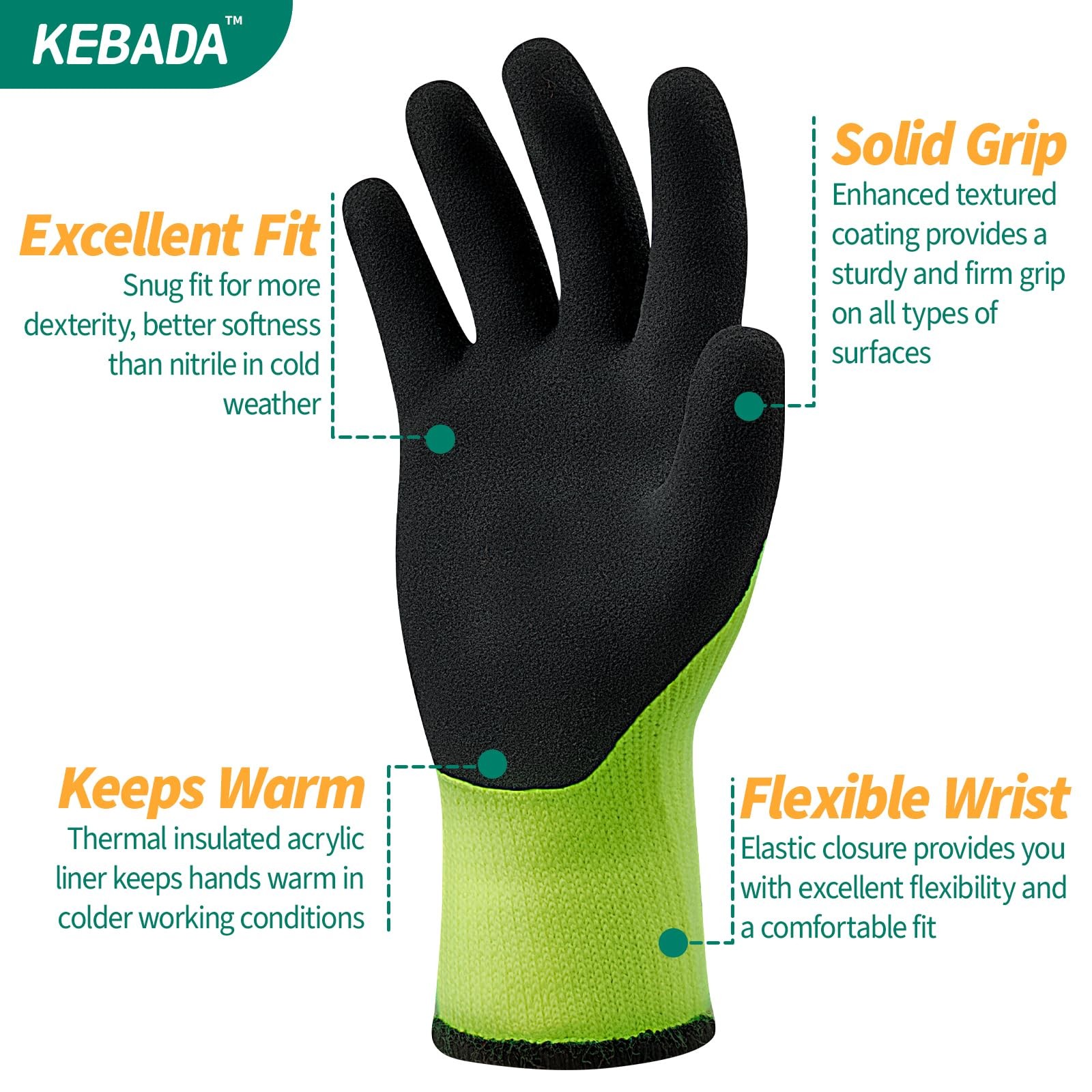 Kebada T3 Winter Work Gloves for Men and Women, Warm Knit Cold Weather Work G…