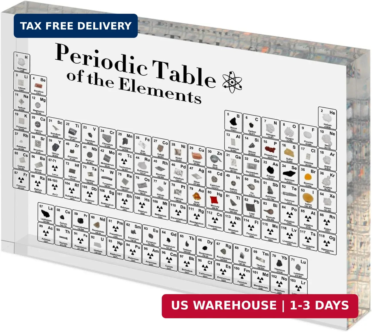 Science Periodic Table with 83 Real Elements Inside Acrylic Display Stand 5.9″