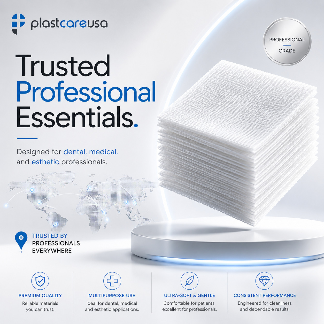 200 4×4 Non Woven Sponges 4-Ply, Non-Sterile Cotton Dental Gauze Pads