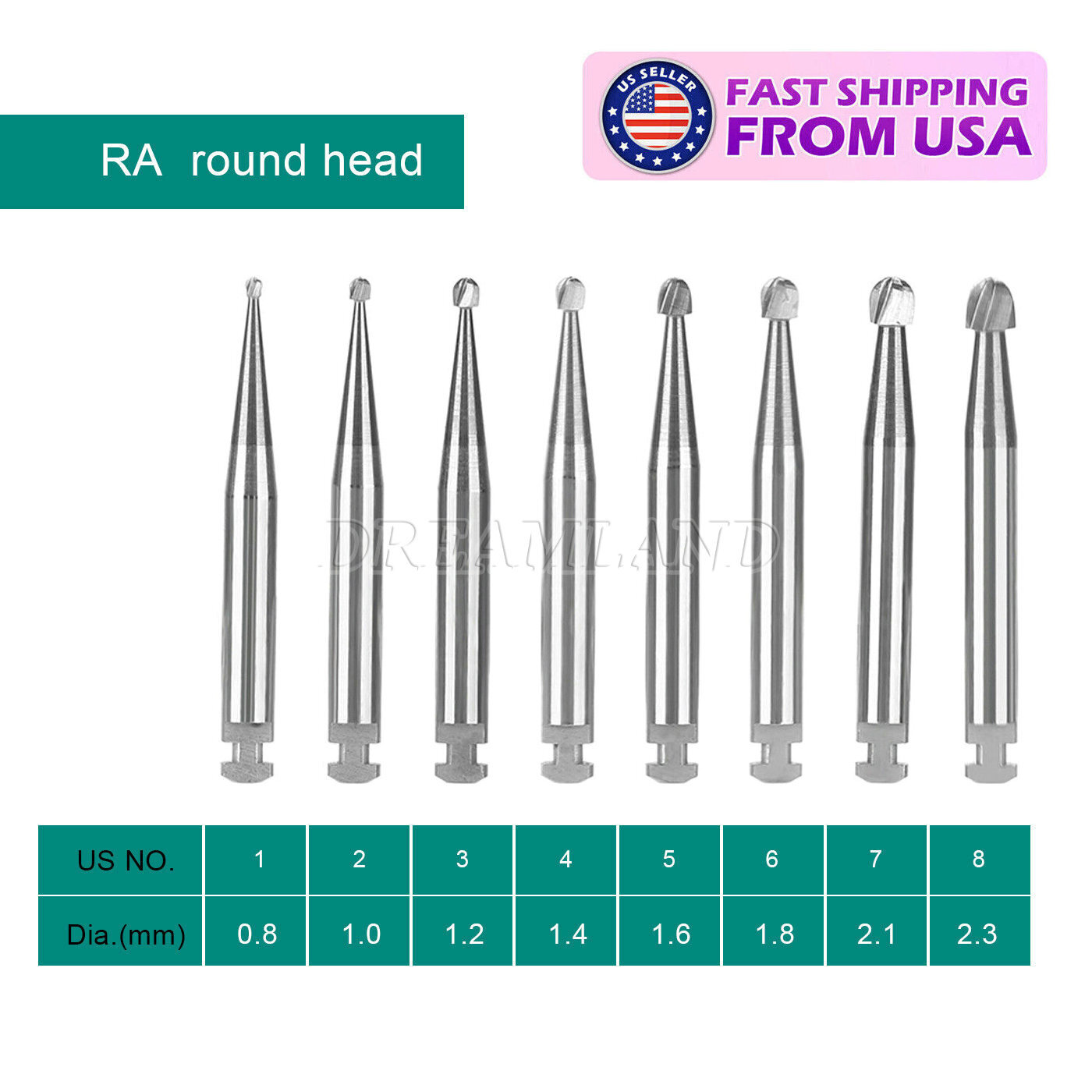 5 Pcs/Pack Dental RA Round Carbide Bur For Slow Speed Latch Type RA 1#-8# Choose