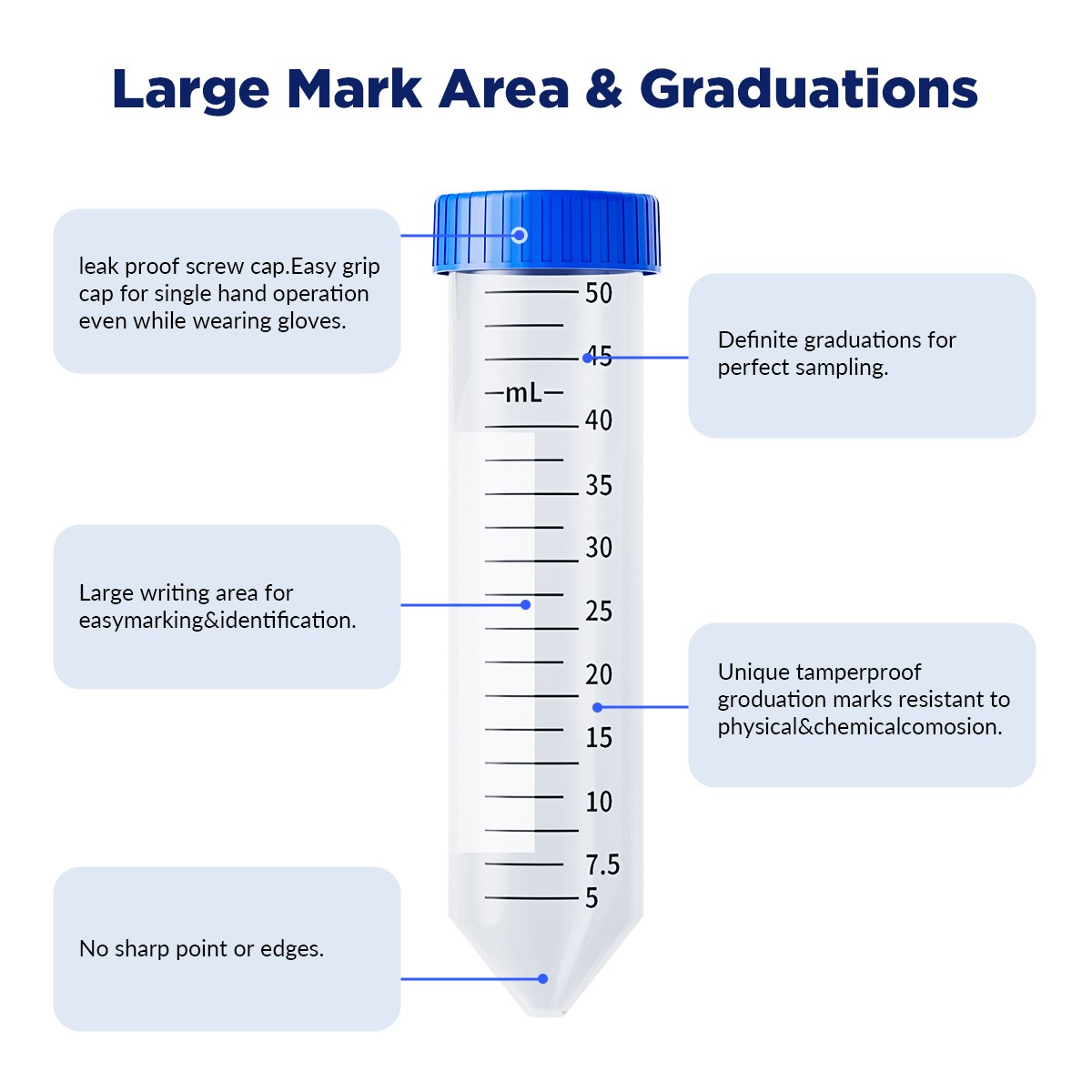 Conical Centrifuge Tubes 100 Clear Plastic Black Line Mark Screw Caps Leak Proof