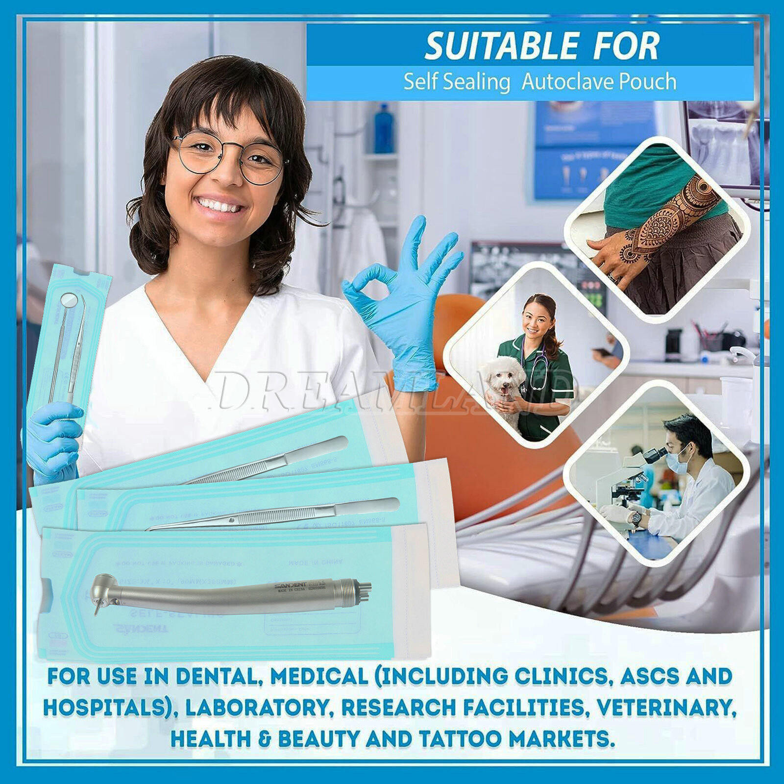 3.5″ x 10″ Self-Sealing Sterilization Pouches for Autoclave (1 Box of 200)