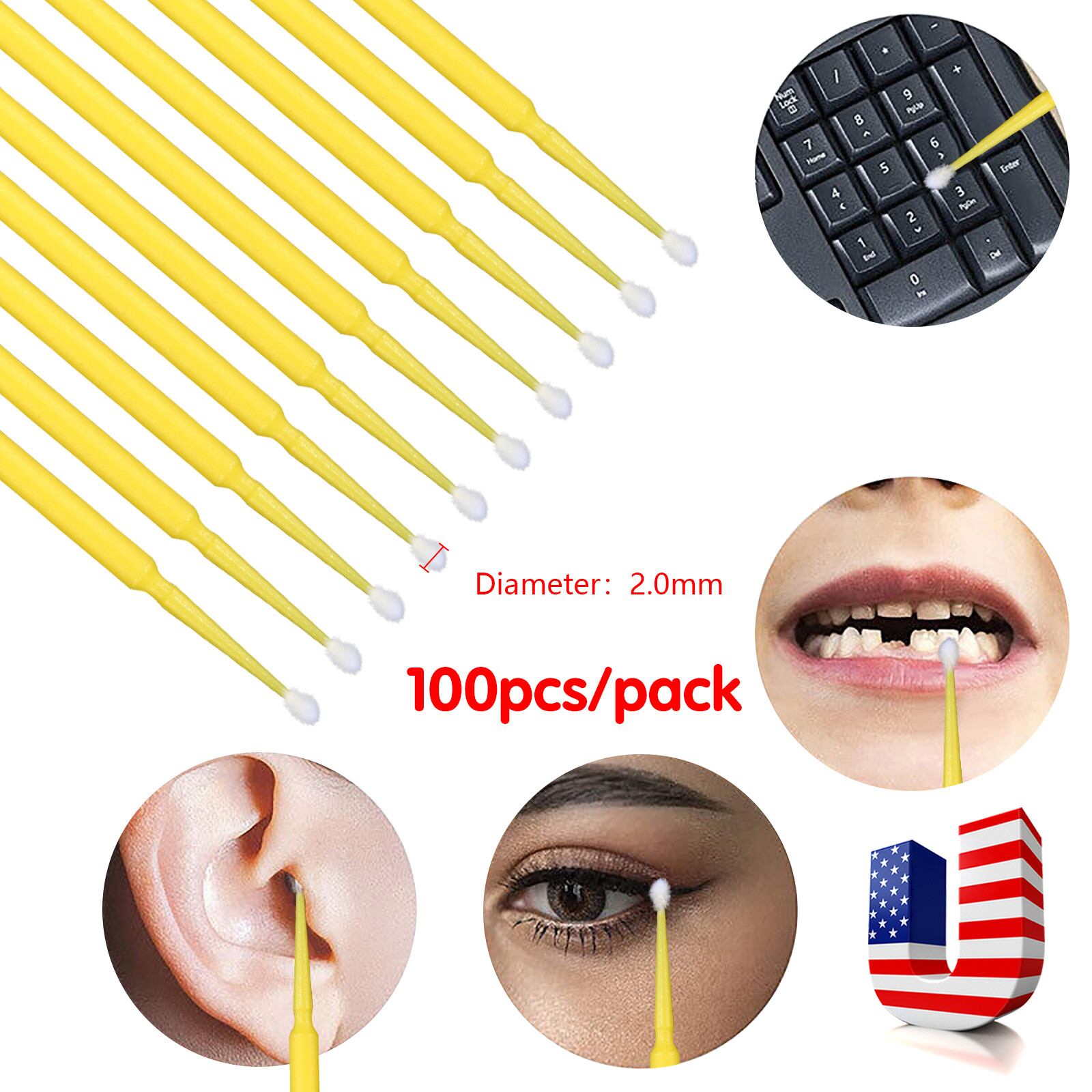 Yellow Microbrush Micro Brush Applicator Tips 2.0mm Dental