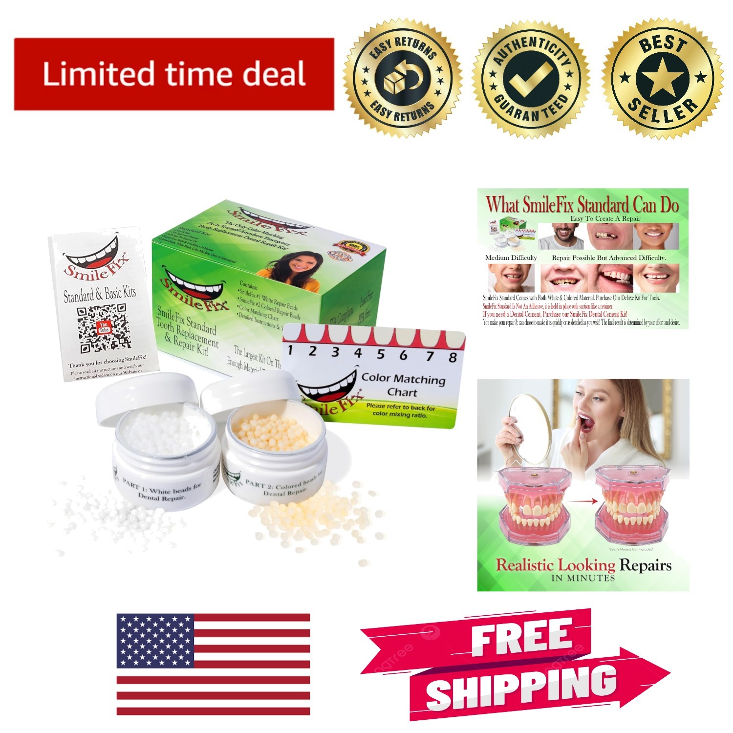 At-Home Tooth Repair Kit – Color Matching for Gaps & Broken Teeth – Easy Use