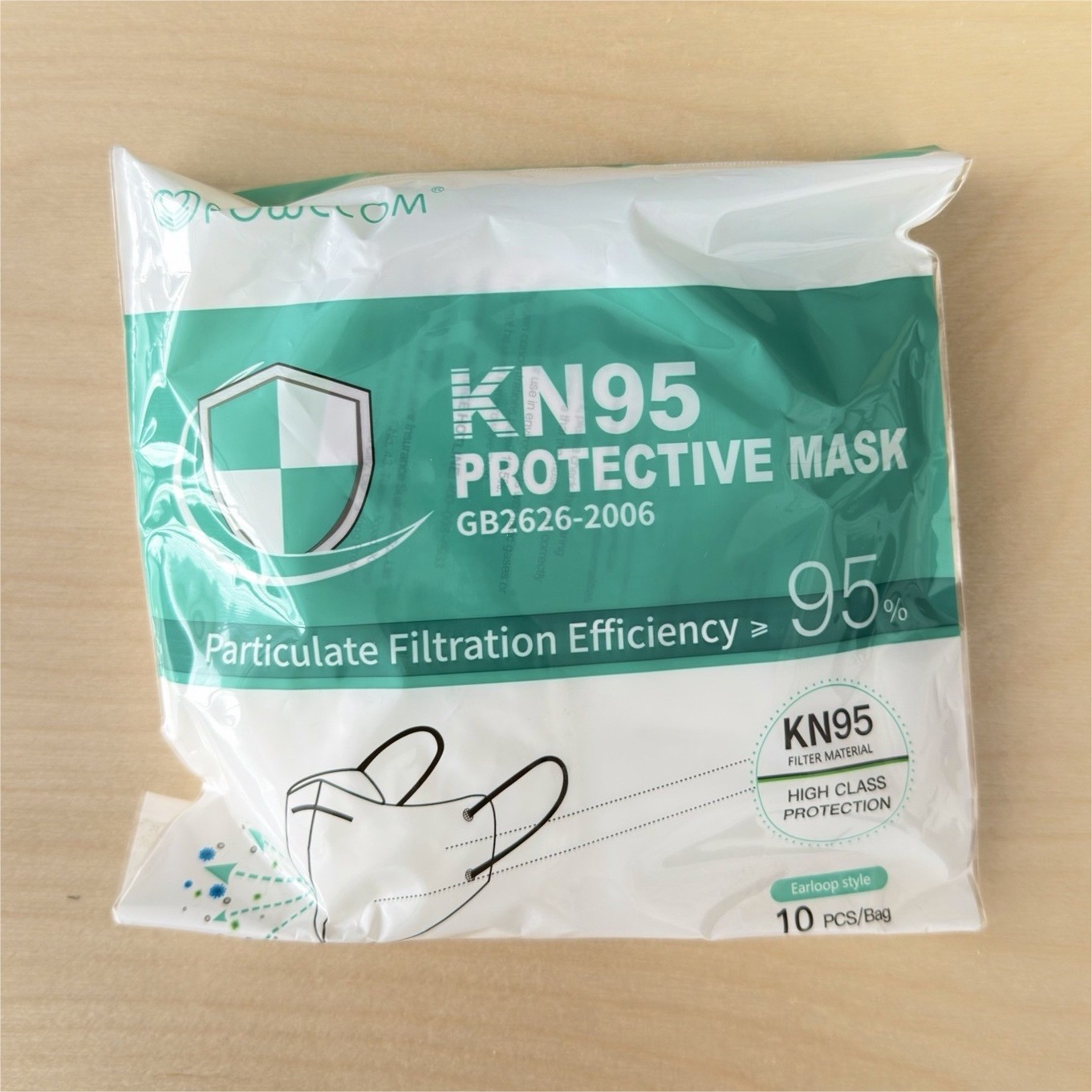 Powecom KN95 Protective Mask Earloop Style 9 bags -10 pcs/bag
