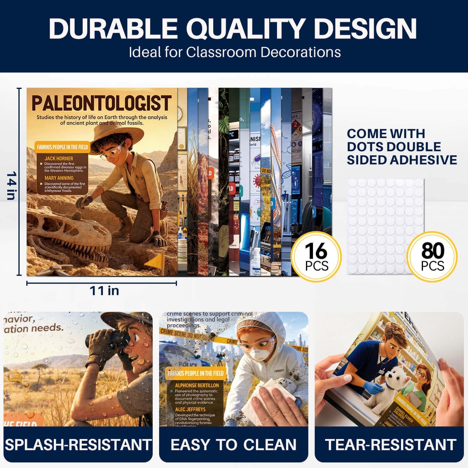 16pcs Science Career Posters, 11x14in STEM Classroom Decor