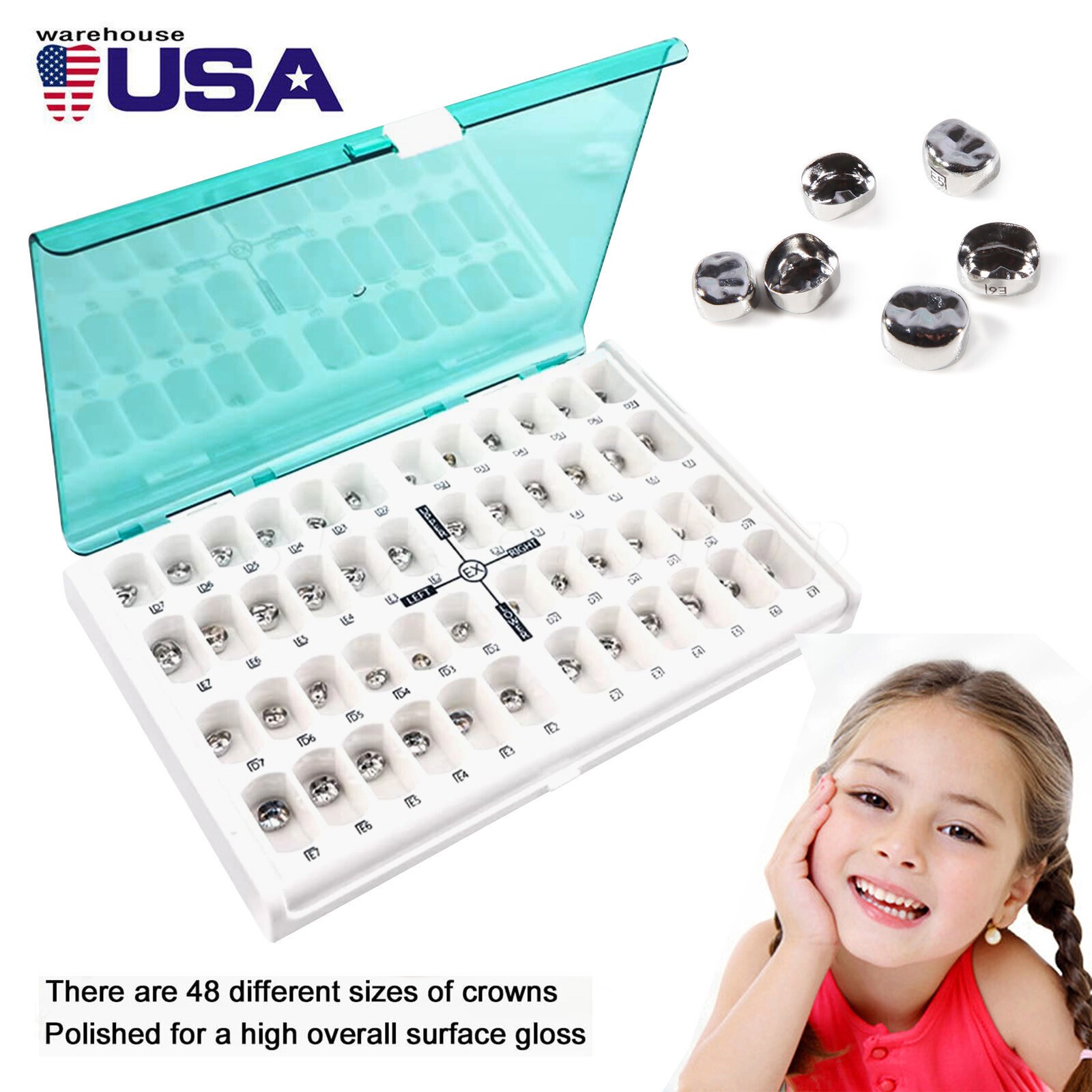 Dental Stainless Steel Primary Pediatric Pedo Molar Crowns Baby Kids Teeth Crown