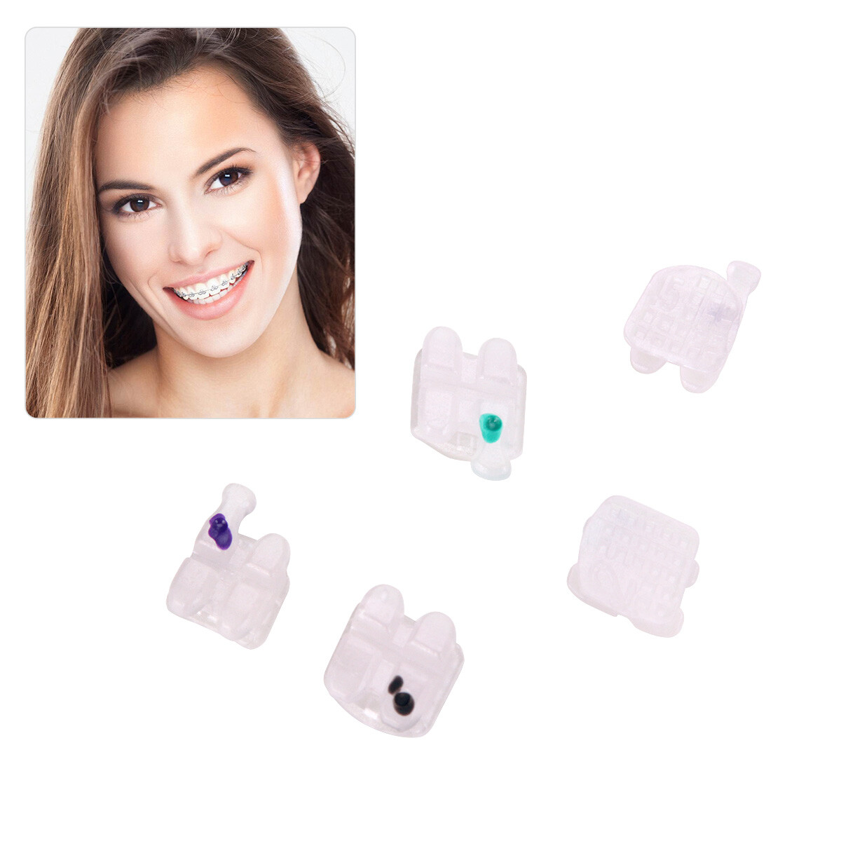 AZDENT Dental Orthodontic Ceramic Bracket Braces MBT /Roth 018 /0.022 Hooks 345