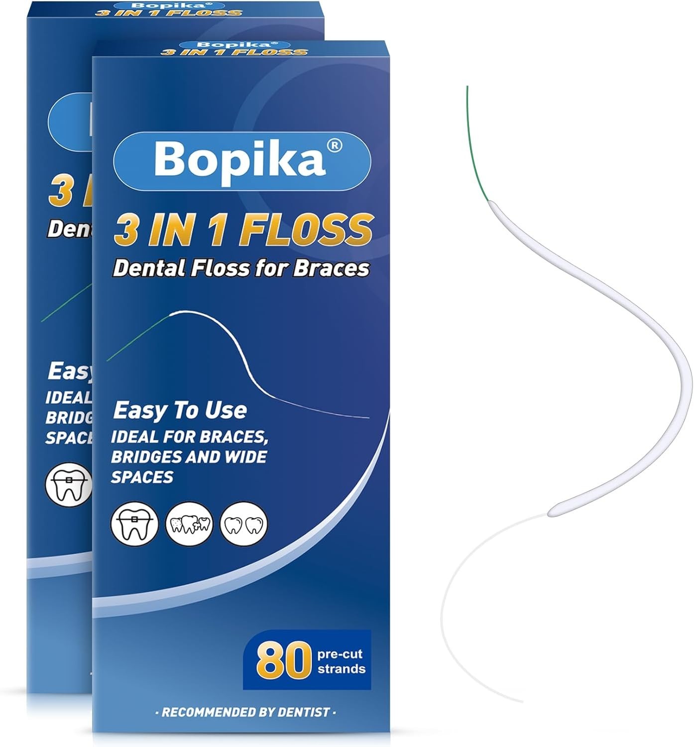Bopika Dental Floss for Braces, 3 in 1 Ultimate Floss, 80 Foot (Pack of 2)