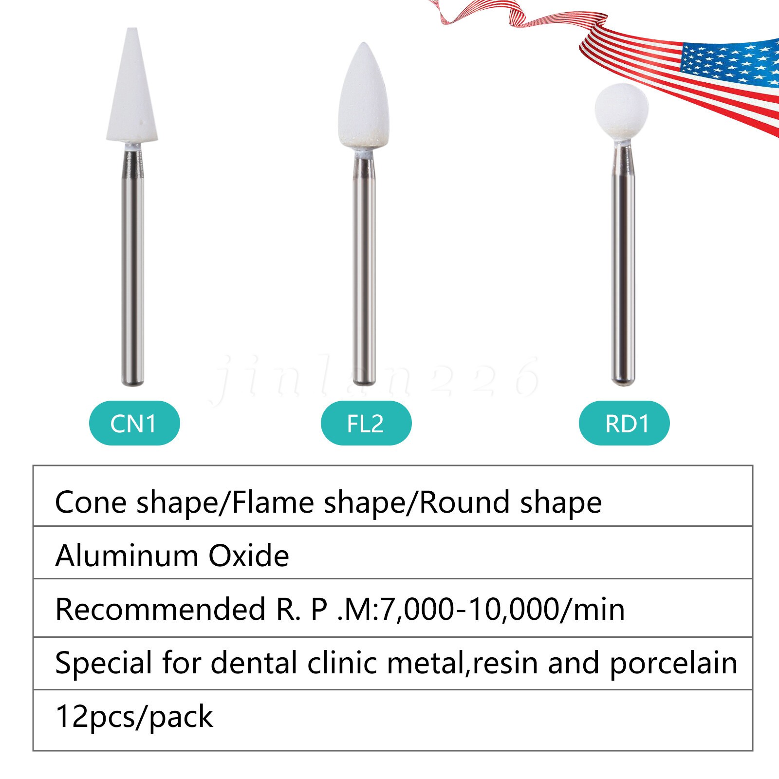 SANDENT Dental Flame Mounted White Stone Polishing Burs FG Abrasion Point Bur