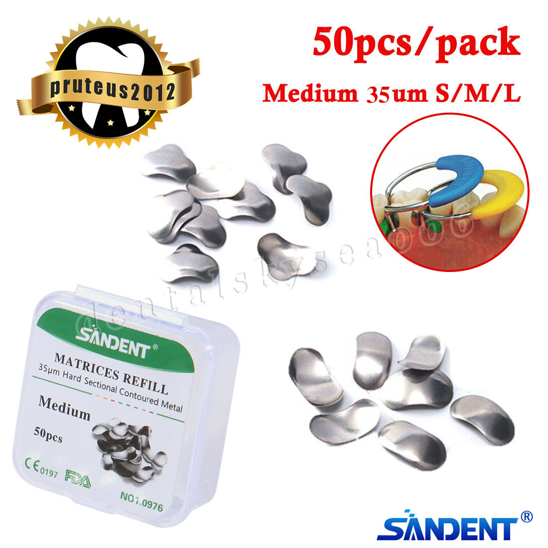 50Pcs Dental Matrices Bands Sectional Contoured Metal Matrix bands S/M/L