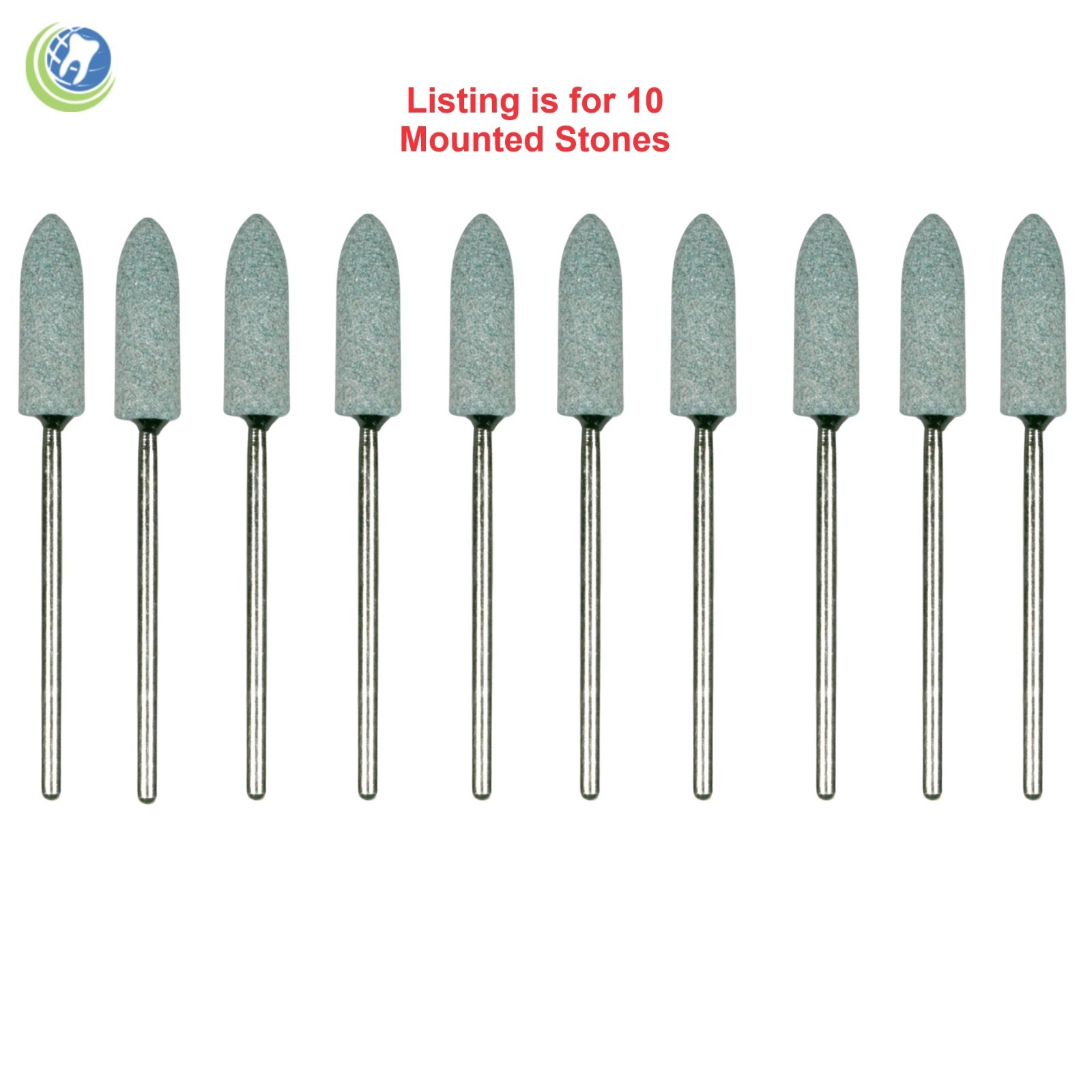 10 X Dental Lab Bullet Grinding Green Mounted Stones #13 for Porcelain & Alloys
